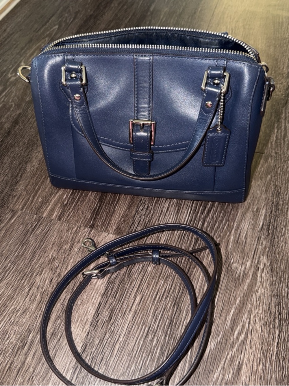 Coach Navy Leather Satchel with Removable Crossbody Strap